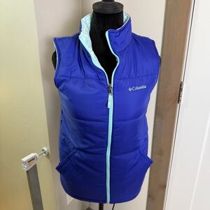 Columbia Kids Reversible‎ Puffer Vest Cobalt Blue Polka Dots Fleece L 14/16